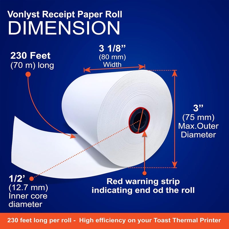 Vonlyst Thermal Printer Paper Roll for Toast TP200 Receipt Printer Point of Sale (06 rolls) - Image 3